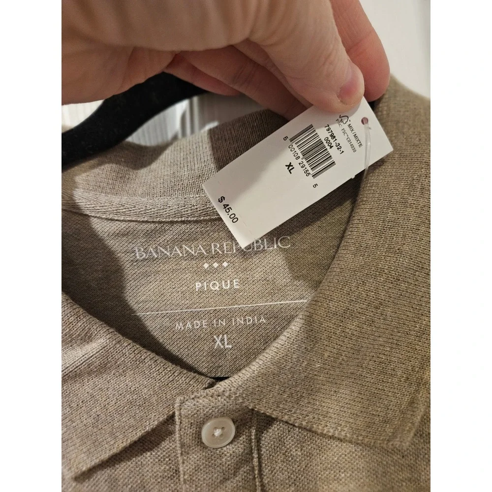 Banana Republic Mens Pique Polo Bundle XL Truffle Brown &‎ Mid Green Heather NWT